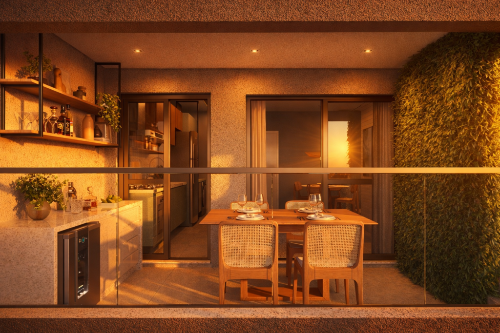 Foto de varanda, com uma mesa e cadeiras